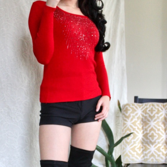 RHINESTONE RED SWEATER TOP - Picture 6 of 6